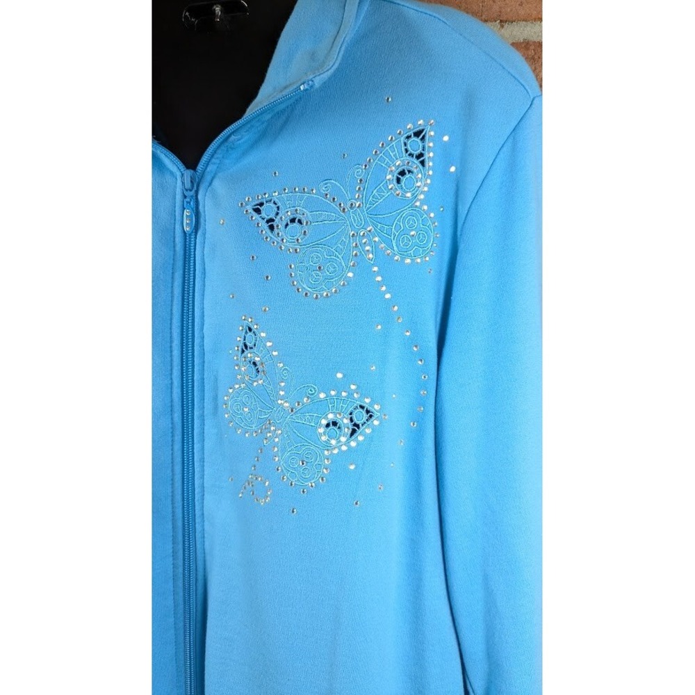 Womens Jacket Top Quacker Factory L Butterfly Rhinestone Bling Cottagecore Art - Picture 2 of 9